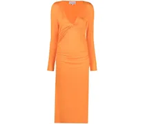 Langärmeliges Kleid mit V-Ausschnitt - Orange