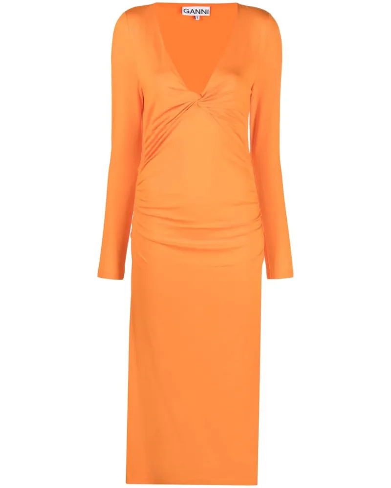 Ganni Langärmeliges Kleid mit V-Ausschnitt - Orange Orange