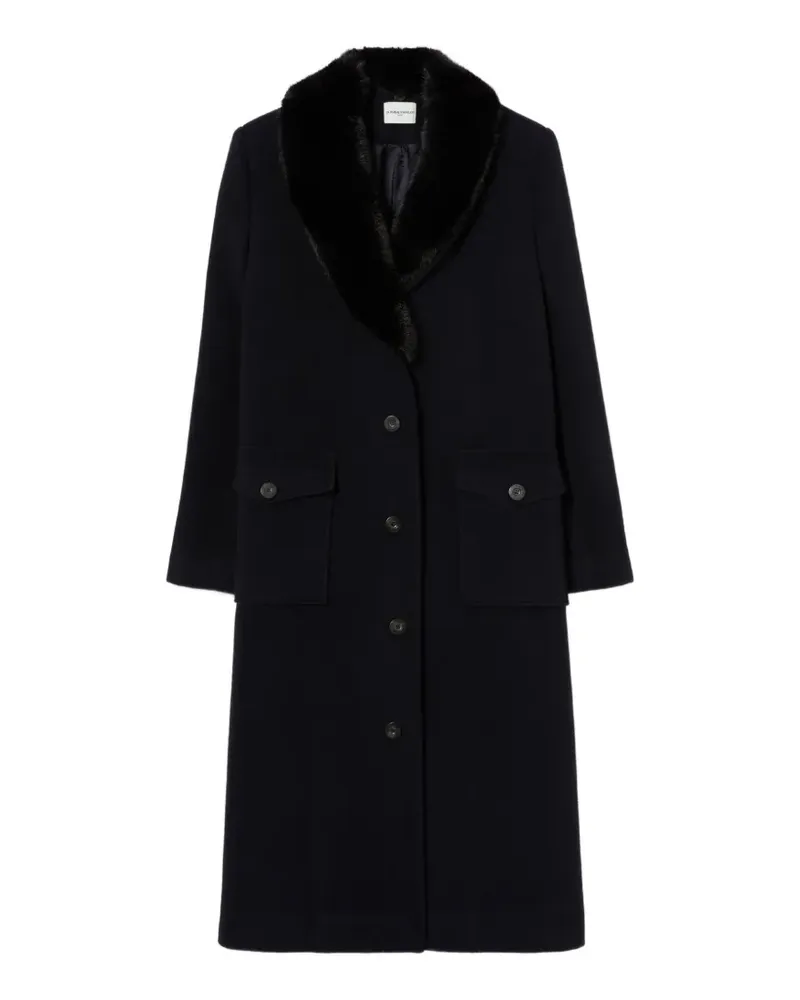 Claudie Pierlot Langer Wollmantel mit Kragen aus Faux Fur - Blau Blau