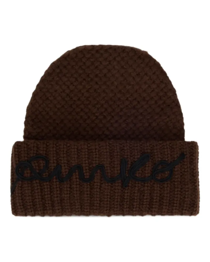 Pinko Gerippte Beanie mit Logo-Stickerei - Braun Braun