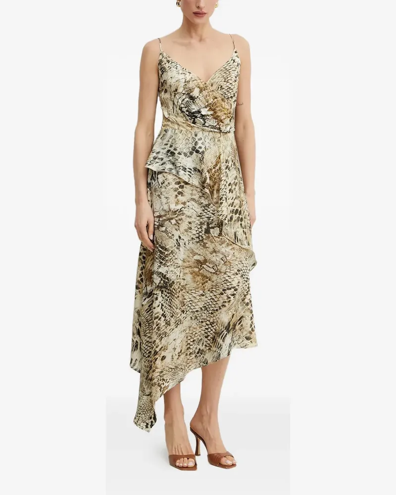 MARCIANO Los Angeles Gerüschtes Midikleid mit Animal-Print - Nude Nude