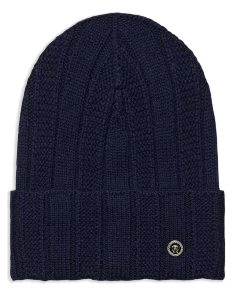 Versace Gerippte Beanie mit Medusa - Blau Blau