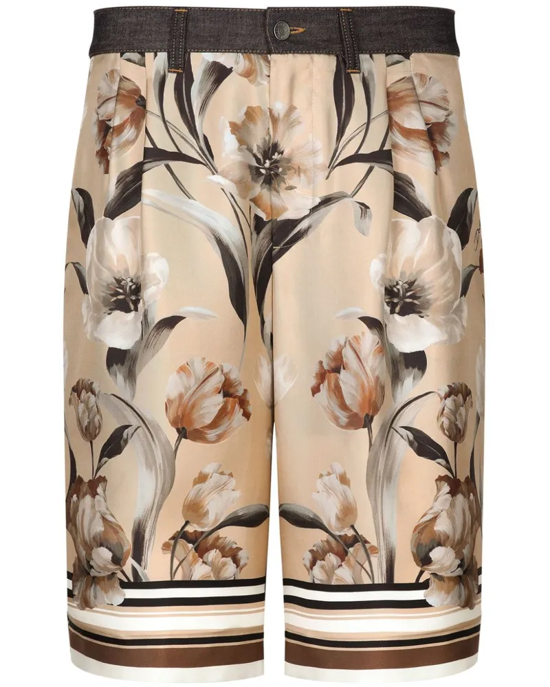 Dolce & Gabbana Jeans-Shorts mit Blumen-Print - Nude Nude