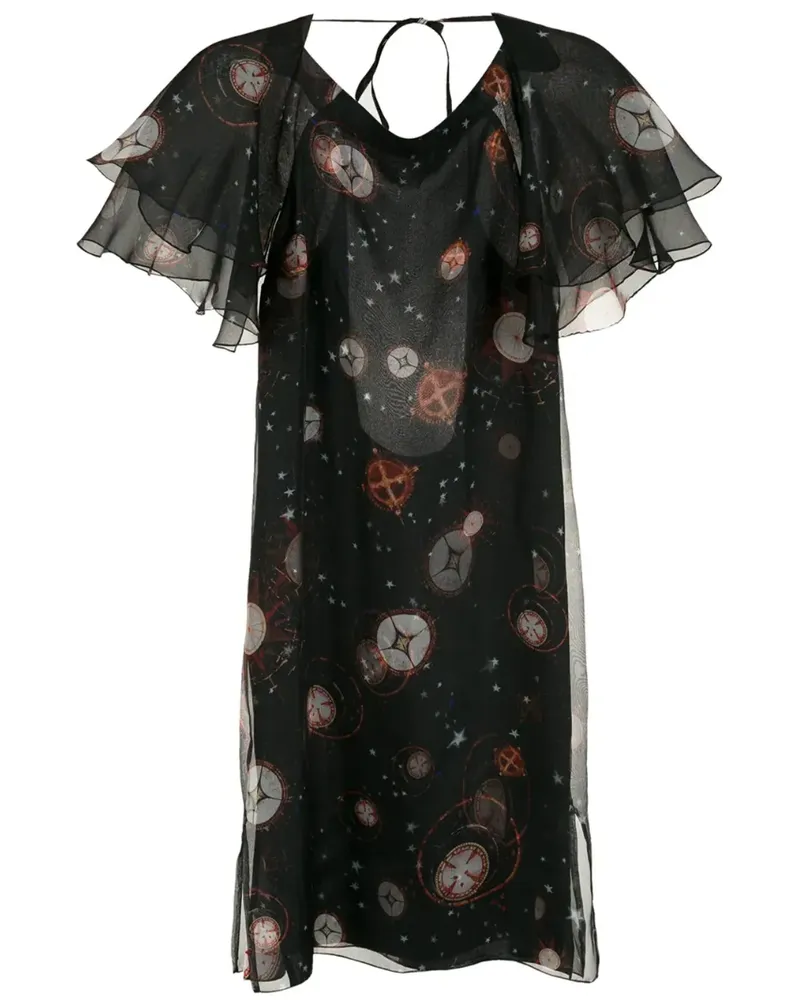 ISOLDA Kleid mit Rüschenärmeln - Schwarz Schwarz