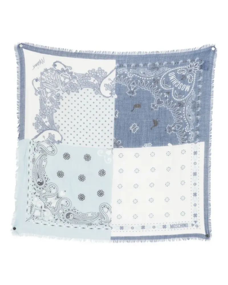 Moschino patchwork fringed scarf - Blau Blau