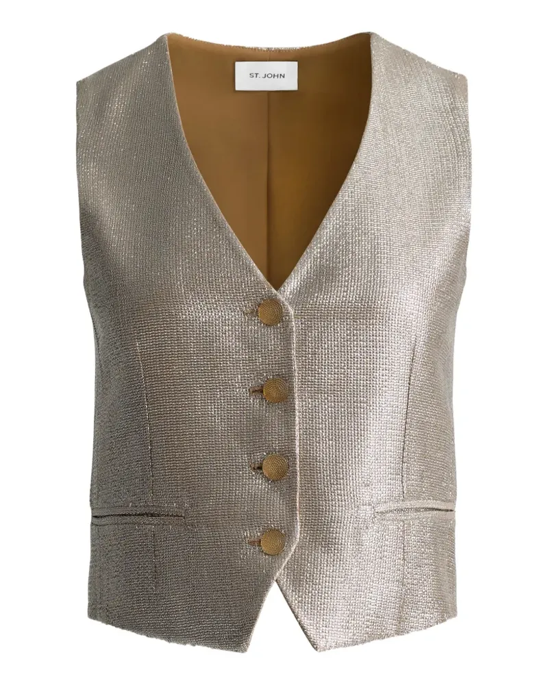 ST. JOHN Geknöpfte Weste mit V-Ausschnitt - Silber Silber
