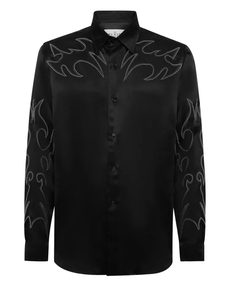 Philipp Plein Texas Hemd mit Flammendetail - Schwarz Schwarz