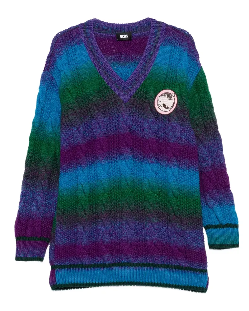 GCDS cable-knit V-neck sweater - Blau Blau