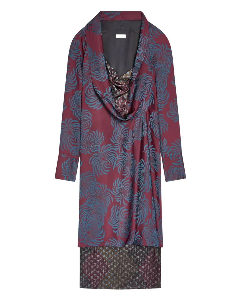 Dries van Noten Midikleid mit geometrischem Print - Rot Rot
