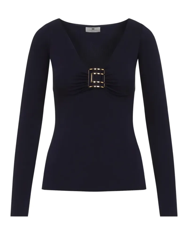 Elisabetta Franchi jewel logo-detail long-sleeves top - Blau Blau