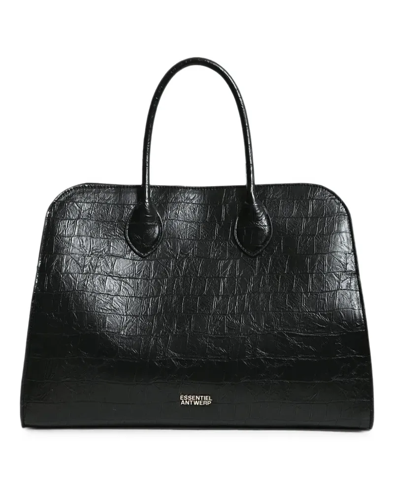 Essentiel Katarina Tote Bag mit Kroko-Effekt - Schwarz Schwarz