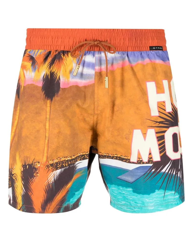 Etro Badeshorts mit Landschafts-Print - Orange Orange