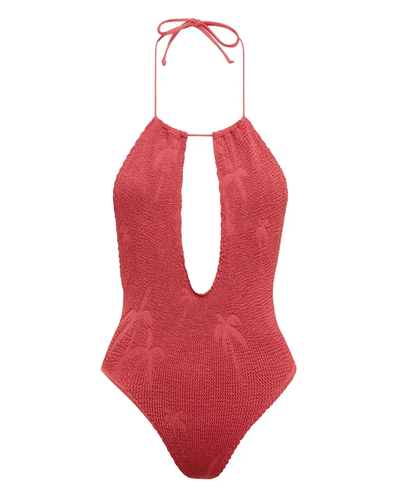 bond-eye Bisou palm-motif textured swimsuit - Rot Rot