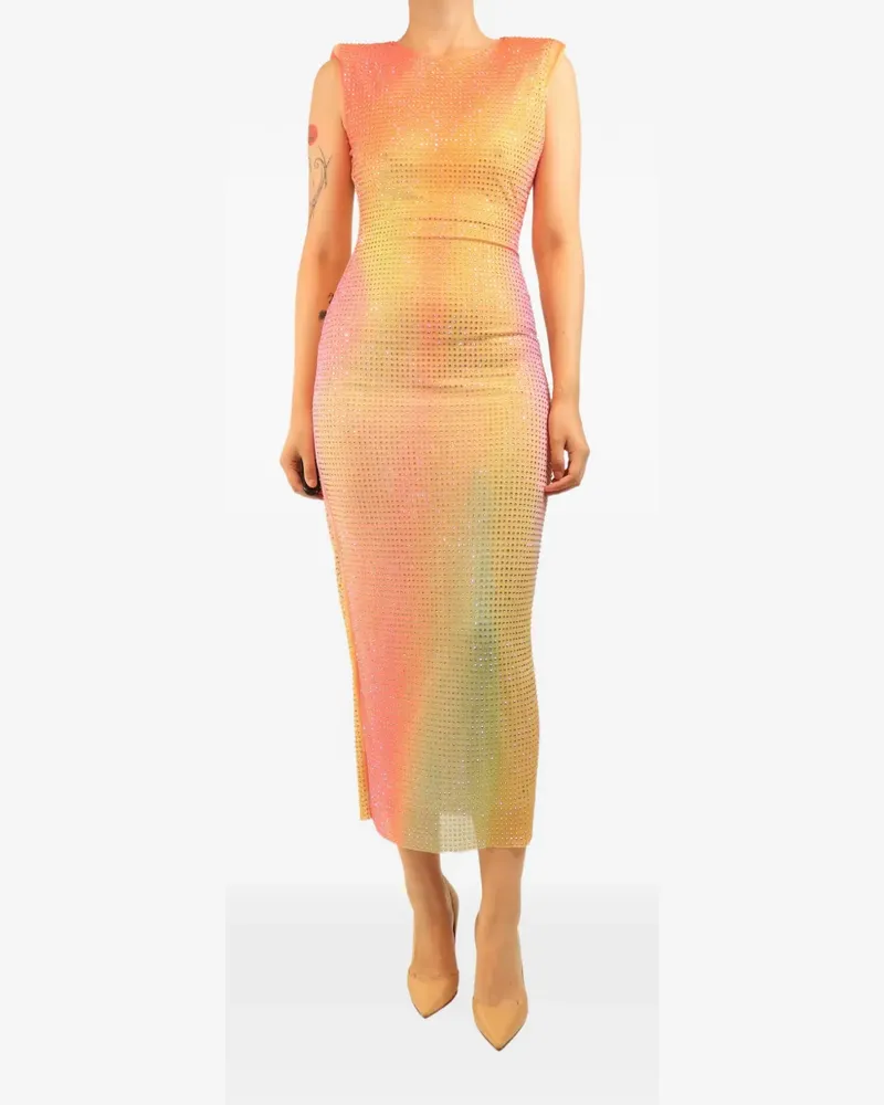 Self-Portrait rhinestone-embellished midi dress - Orange Orange