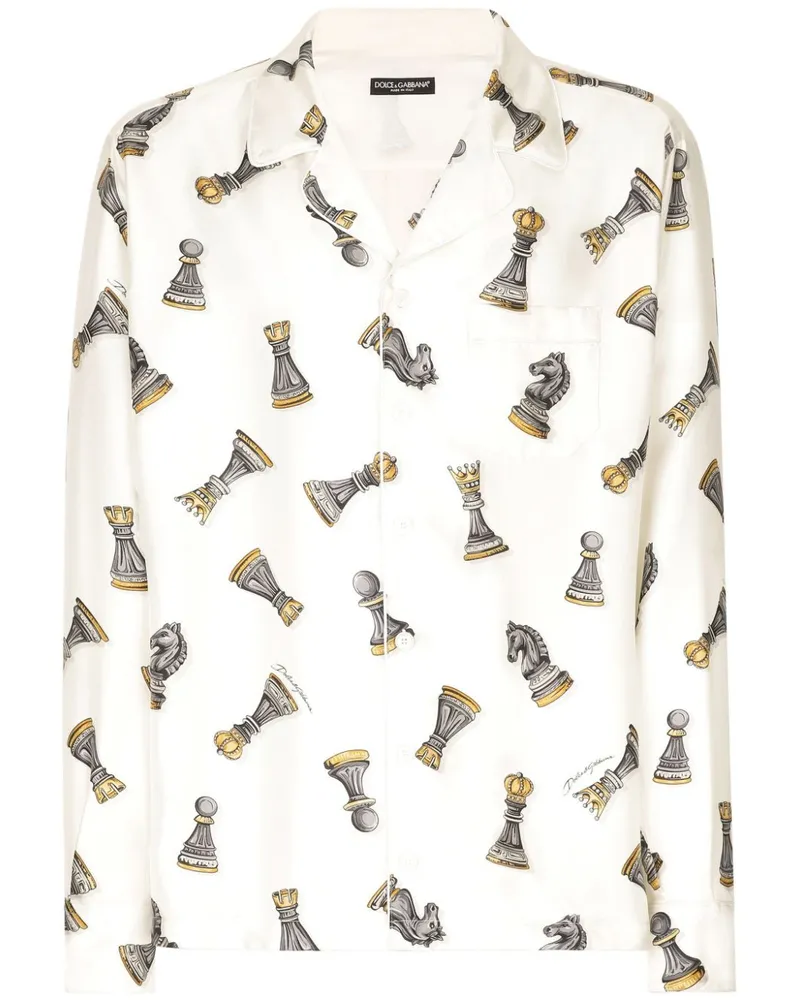 Dolce & Gabbana Seidenhemd mit Schachmotiv - Weiß Weiß