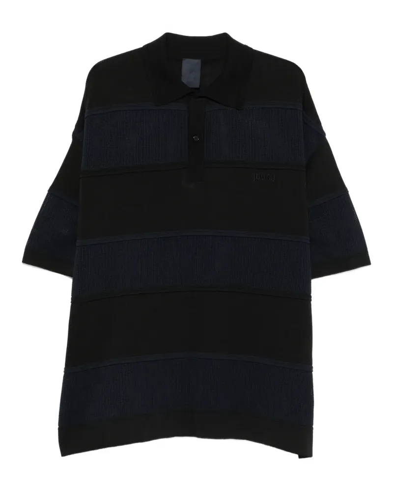 JUUN.J mesh-panelled striped polo shirt - Schwarz Schwarz