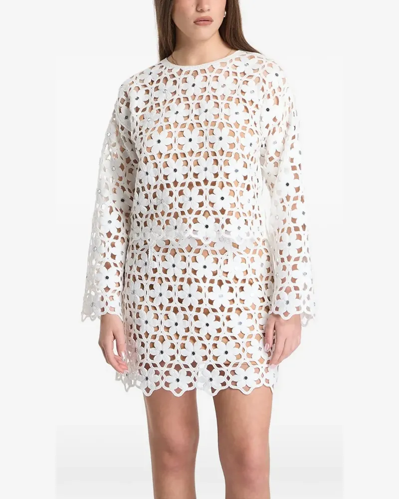 Michael Kors floral-crochet mirror-embellished top - Weiß Weiß