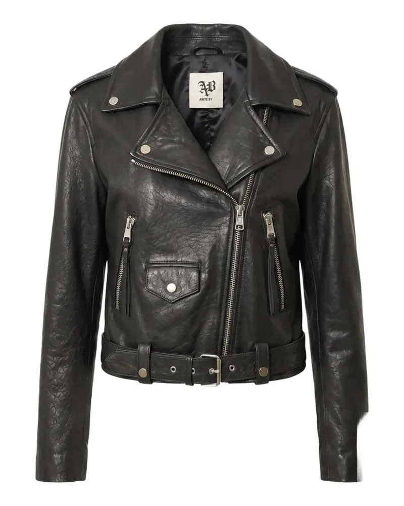 Aniye By Ophelia belted biker jacket - Schwarz Schwarz