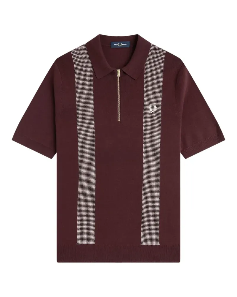Fred Perry patterned-panel knitted polo shirt - Braun Braun