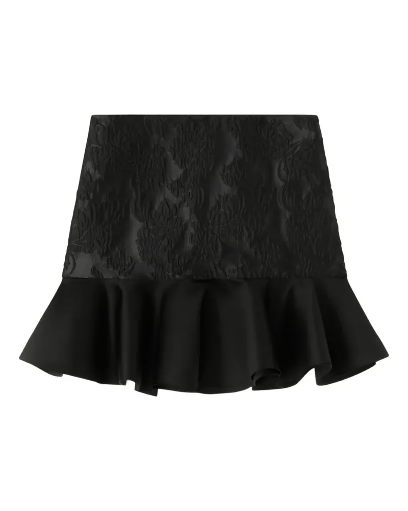 Ganni Gerüschter Minirock mit Blumen - Schwarz Schwarz