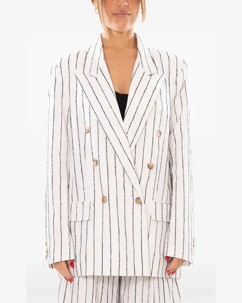 PLAN C Doppelreihiger Blazer mit Streifen - Weiß Weiß