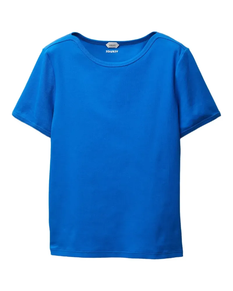 Versace embroidered ribbed cotton-jersey T-shirt - Blau Blau