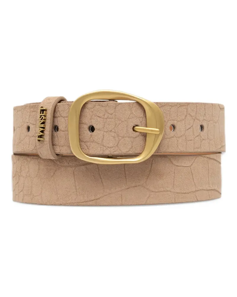 Twin-Set crocodile-print suede belt - Nude Nude
