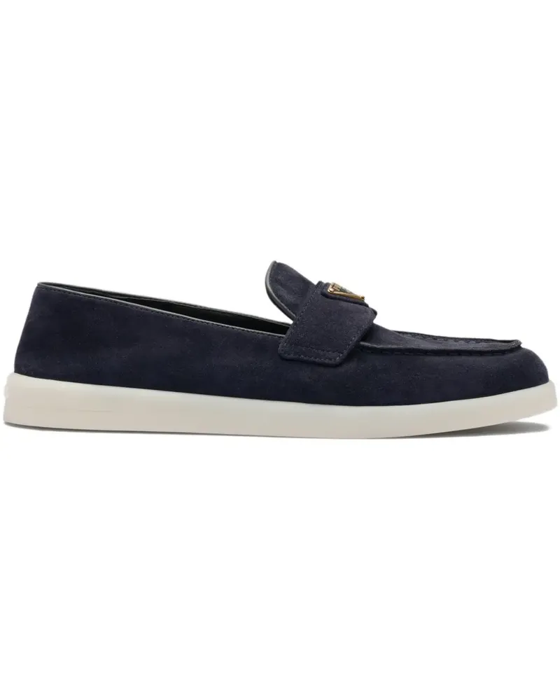 Prada logo-plaque suede loafers - Blau Blau
