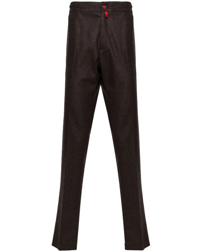 Kiton Gerade Hose mit Logo-Patch - Braun Braun
