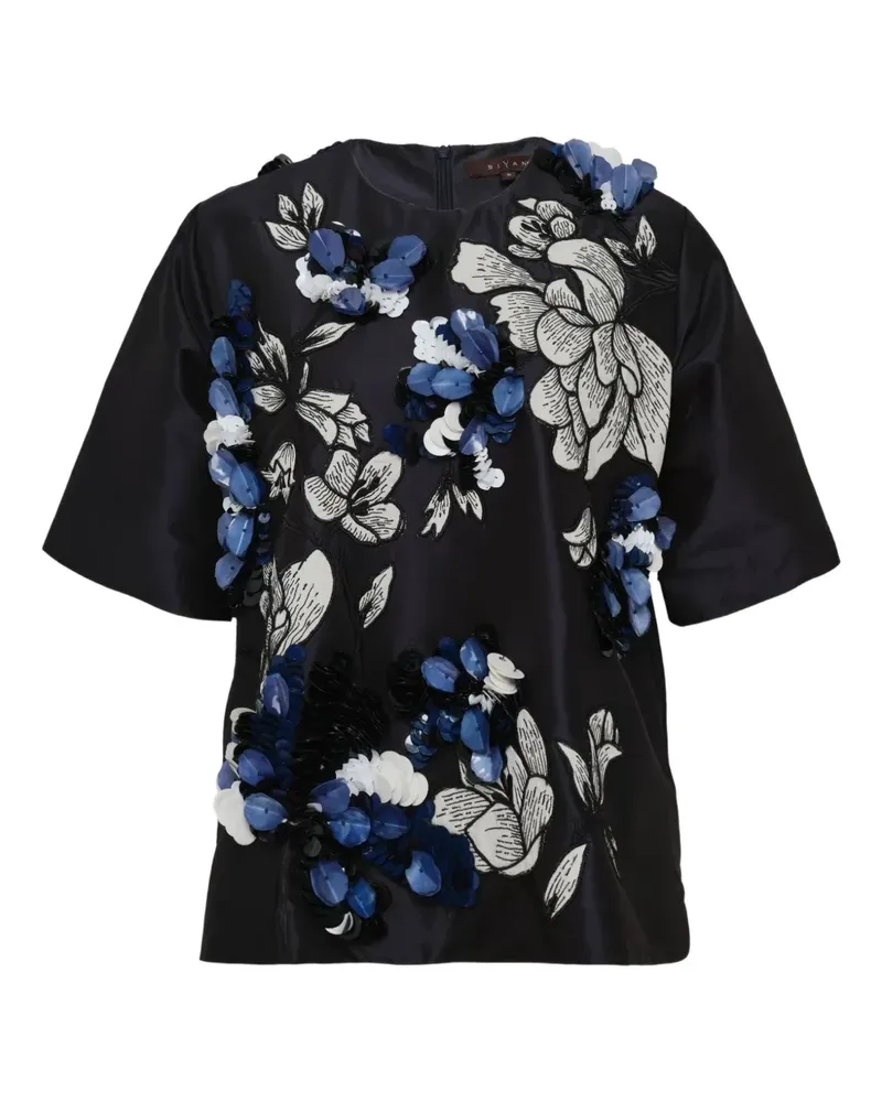 Biyan Bluse mit Blumenverzierung - Blau Blau