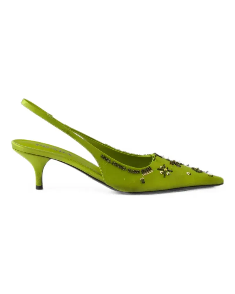 Prada embroidered satin slingback pumps - Grün Grün