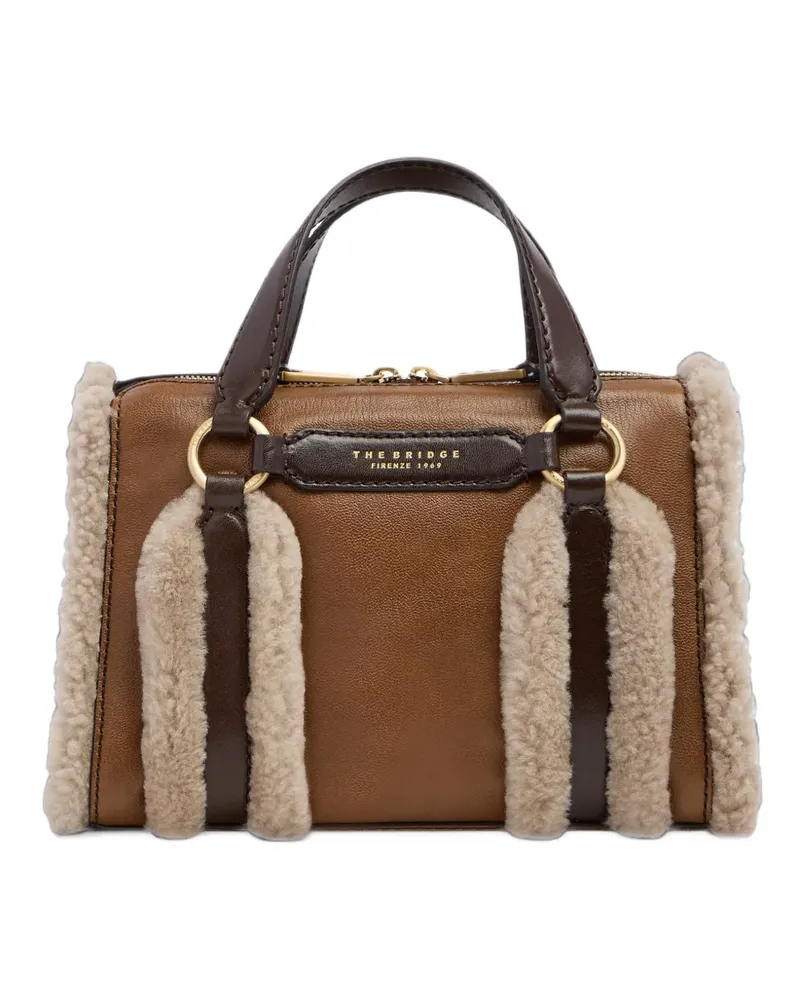 The Bridge Schultertasche aus Leder mit Shearling-Besatz - Braun Braun
