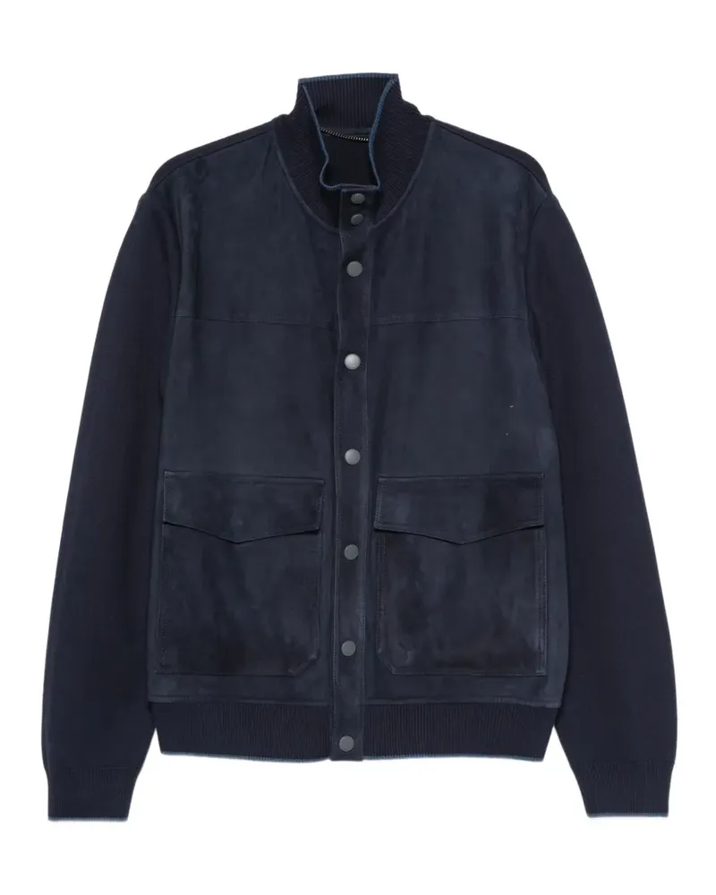 Canali suede-panel bomber jacket - Blau Blau