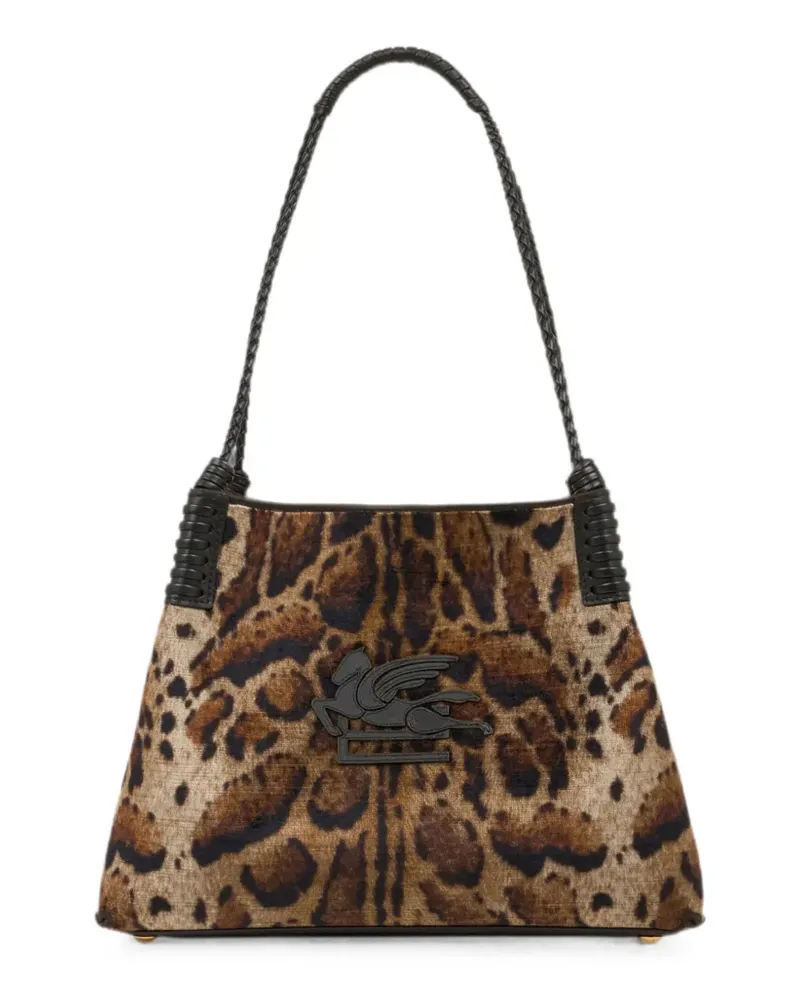 Etro Mittelgroße Libra Tasche aus Samt mit Leopardenmotiv - Nude Nude