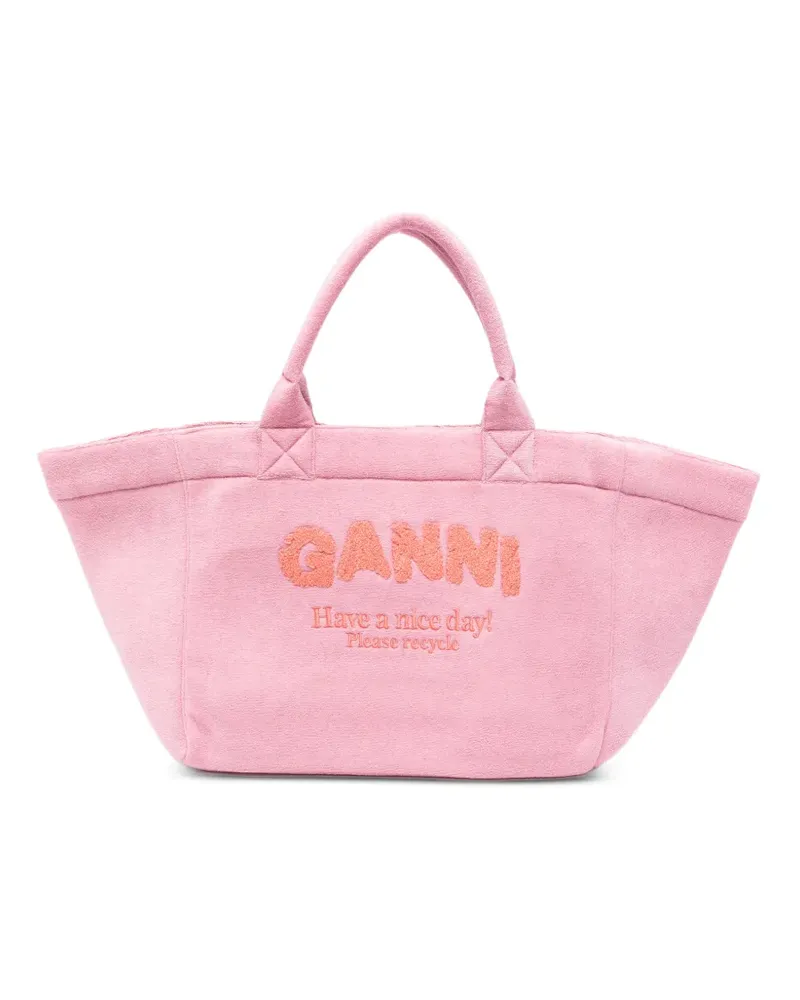 Ganni Shopper aus Frottee mit Logo - Rosa Rosa