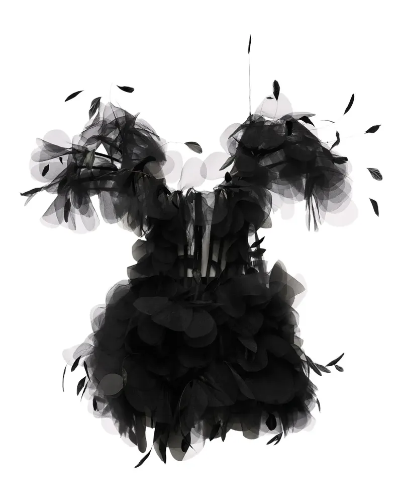 Ana Radu Gerüschtes Kleid mit Federbesatz - Schwarz Schwarz