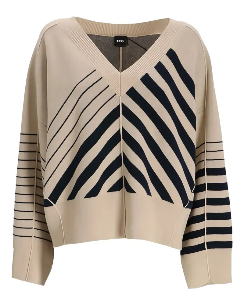 HUGO BOSS Fudali striped V-neck sweater - Nude Nude