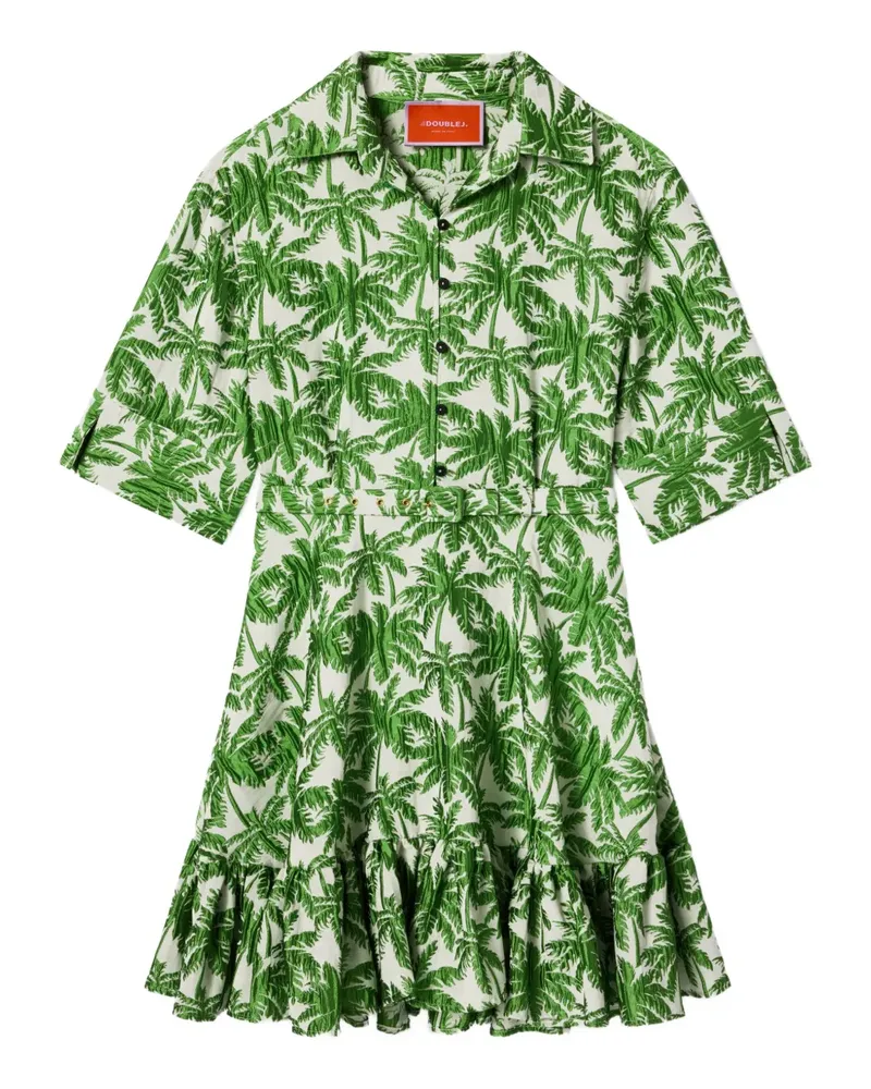 La DoubleJ Gerüschtes San Pietro Minikleid mit Palmen-Print - Grün Grün