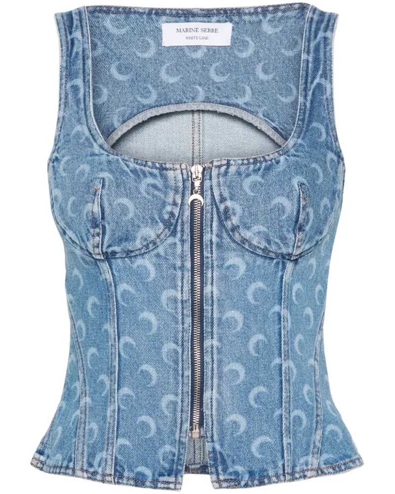 Marine Serre Oberteil mit Sichelmond-Print - Blau Blau