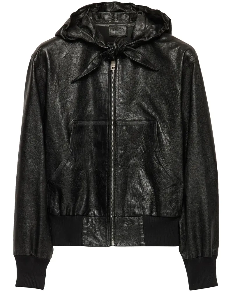 Prada Lederjacke mit Kapuze - Schwarz Schwarz