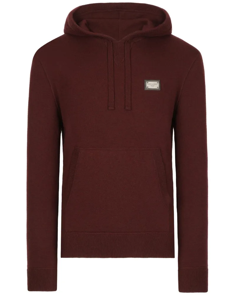 Dolce & Gabbana Gestrickter Hoodie mit Logo-Schild - Braun Braun