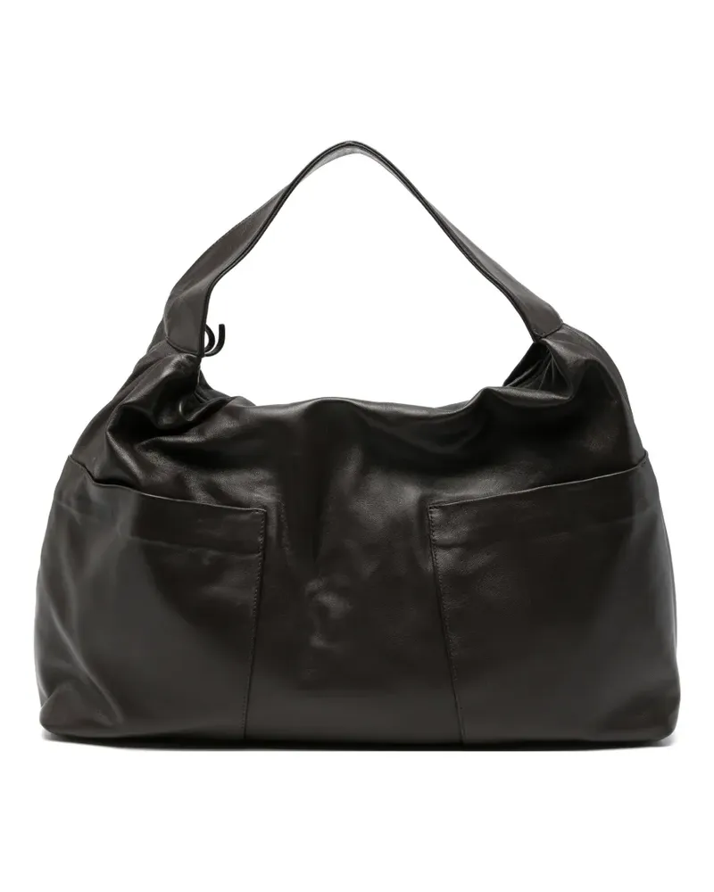 GIMAGUAS Maxi Sacco Schultertasche aus Leder im Panel-Design - Braun Braun