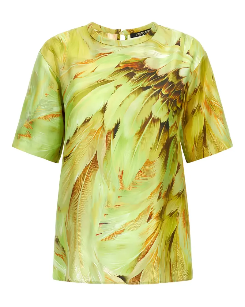 Roberto Cavalli T-Shirt mit Feder-Print - Grün Grün