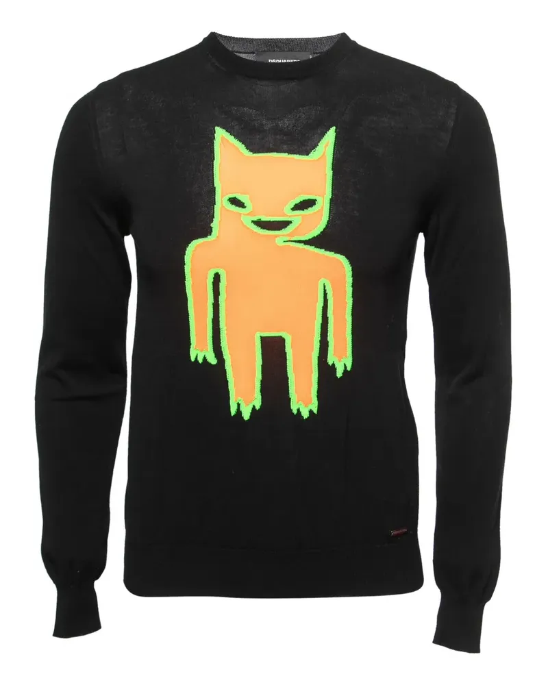 Dsquared2 Pullover mit Katzenmotiv - Schwarz Schwarz