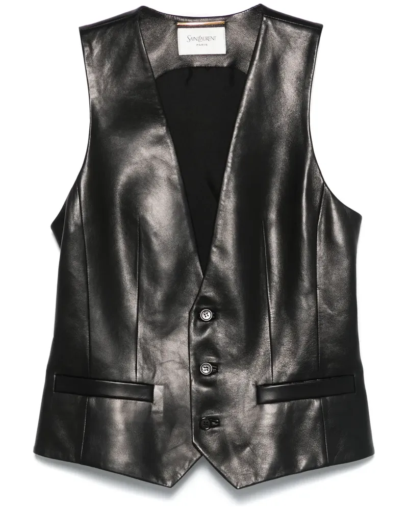 Saint Laurent Weste aus Leder - Schwarz Schwarz