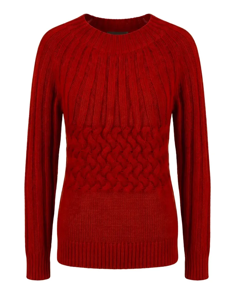 MOORER Gerippter Pullover mit Zopfmuster - Rot Rot