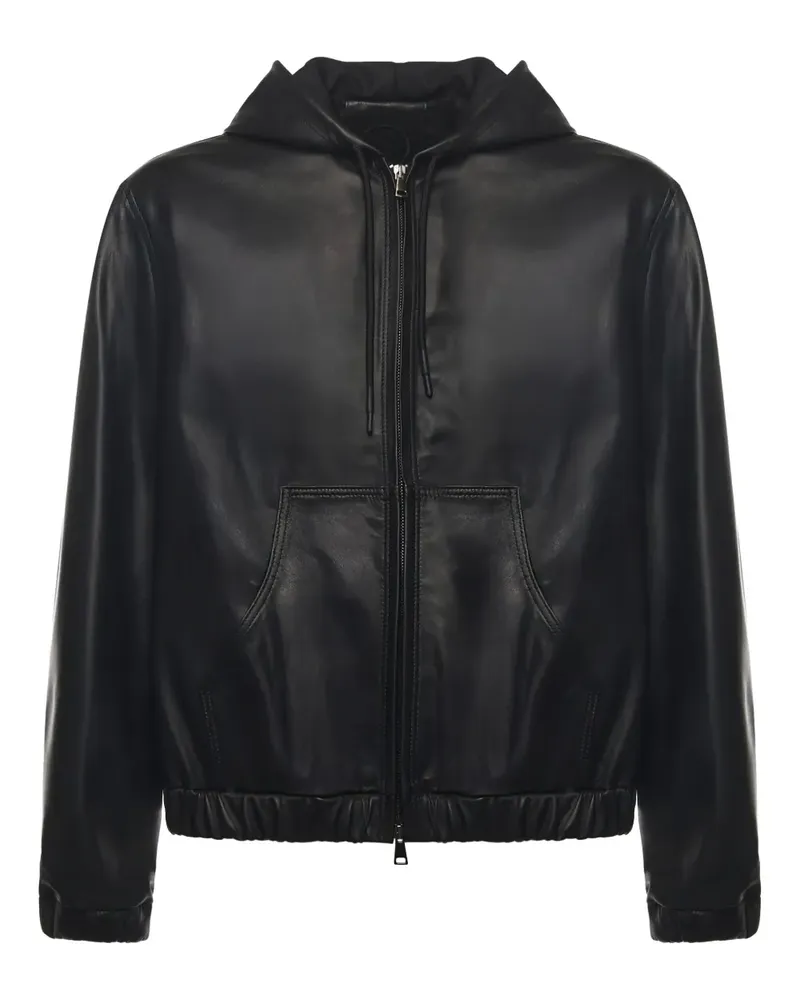 Giuliano Galiano Ohio hooded zip-up leather jacket - Schwarz Schwarz