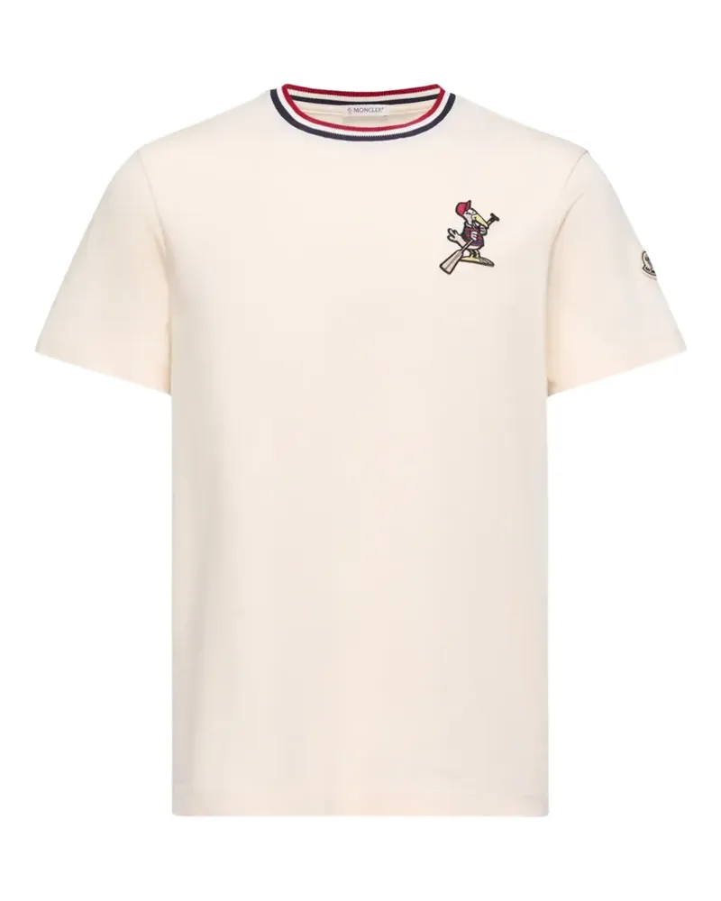Moncler T-Shirt mit gestreiftem Kragen - Weiß Weiß