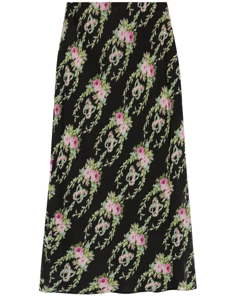 LoveShackFancy Midirock mit Rosen-Intarsie - Schwarz Schwarz