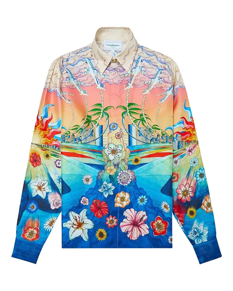 Casablanca Paris L'Envol Seidenhemd mit Print - Blau Blau